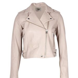 IRO Ashville Biker Moto Jacket 100% Lambskin Leather-Beige-Fits XXS/XS-SKU344118